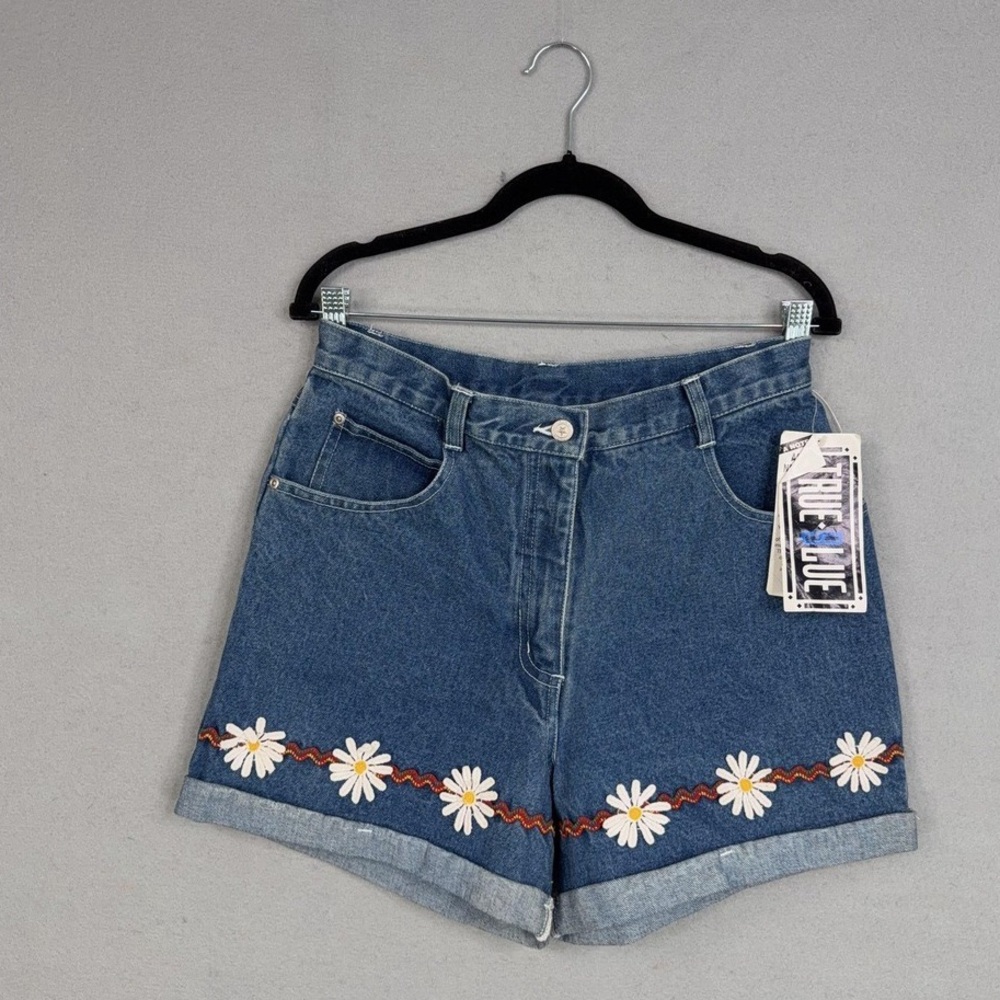 Embroidered Daisy Blue Jean Shorts